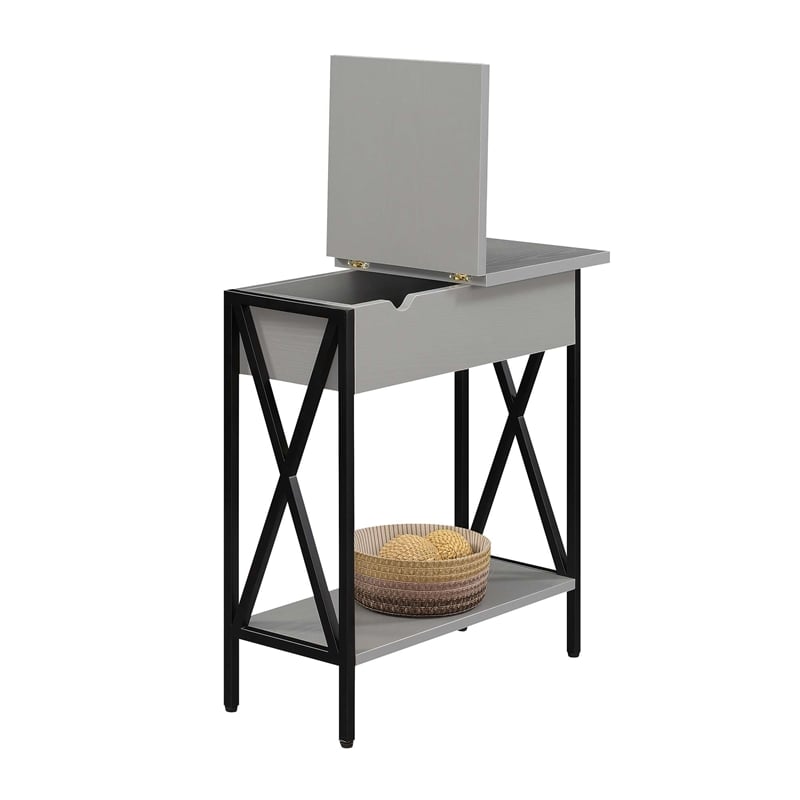 Home Square Top End Table with Charging Station & Shelf in Gray - Set of 2