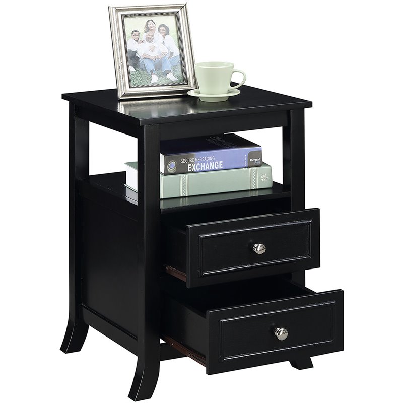 Home Square Melbourne 2-Drawer End Table in Black Wood Finish - Set of 2
