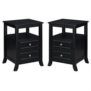 Home Square Melbourne 2-Drawer End Table in Black Wood Finish - Set of 2
