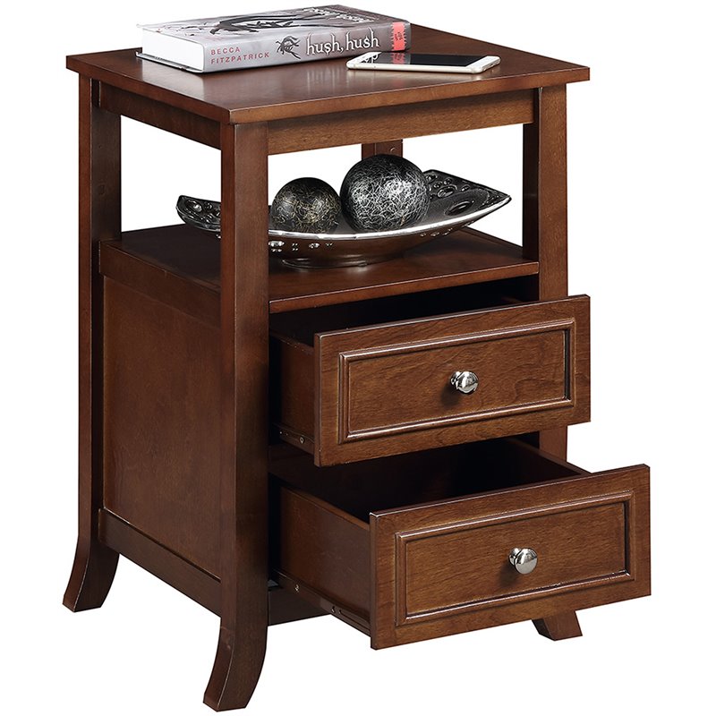 Home Square Melbourne 2-Drawer End Table in Espresso Wood Finish - Set of 2