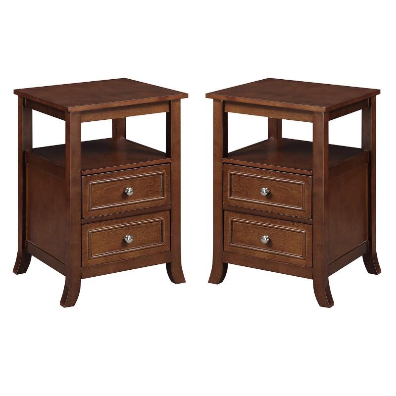 Home Square Melbourne 2-Drawer End Table in Espresso Wood Finish - Set of 2