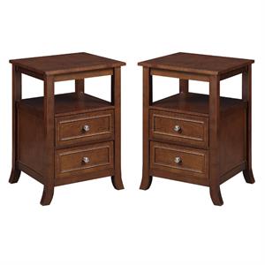 Home Square Melbourne 2-Drawer End Table in Espresso Wood Finish - Set of 2
