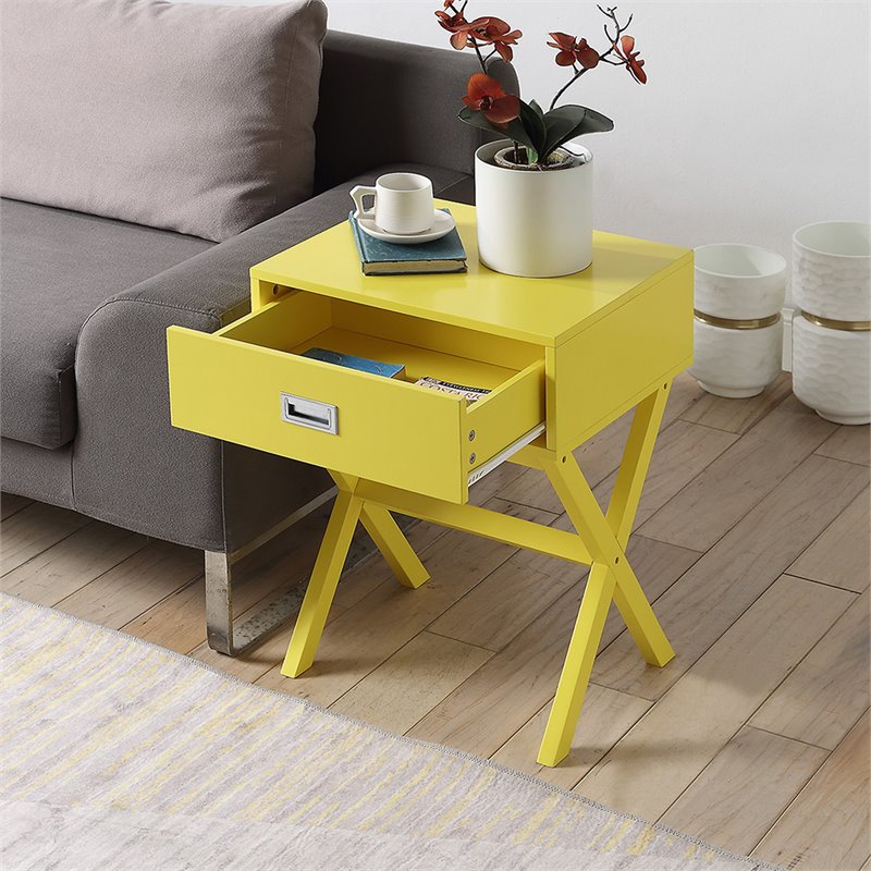 Home Square Furniture 1-Drawer End Table in Yellow Wood - Set of 2