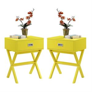 Home Square Furniture 1-Drawer End Table in Yellow Wood - Set of 2