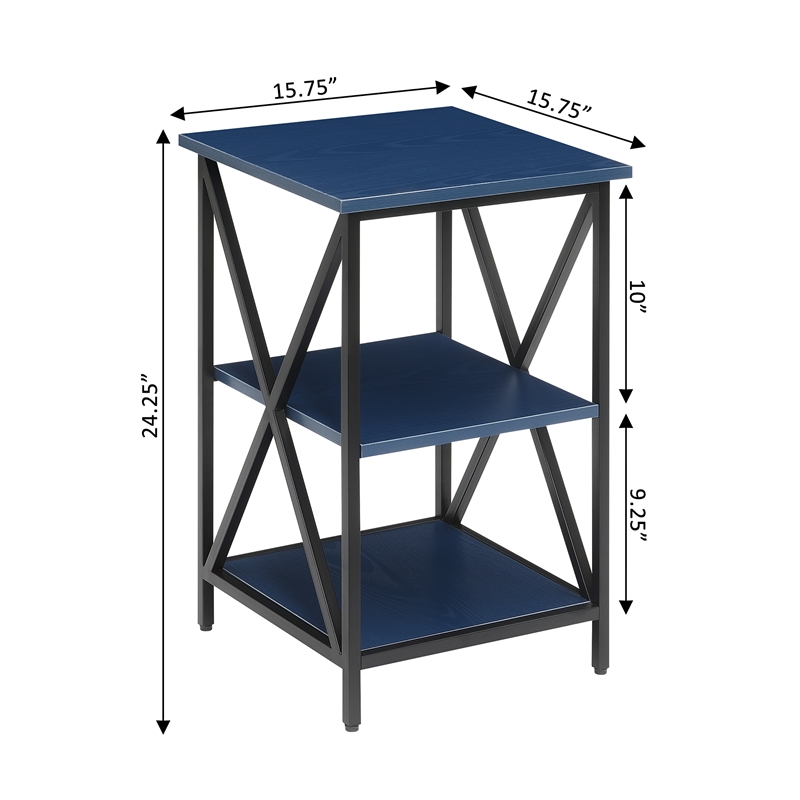 Home Square Tucson End Table with Shelves in Cobalt Blue Wood Finish - Set of 2