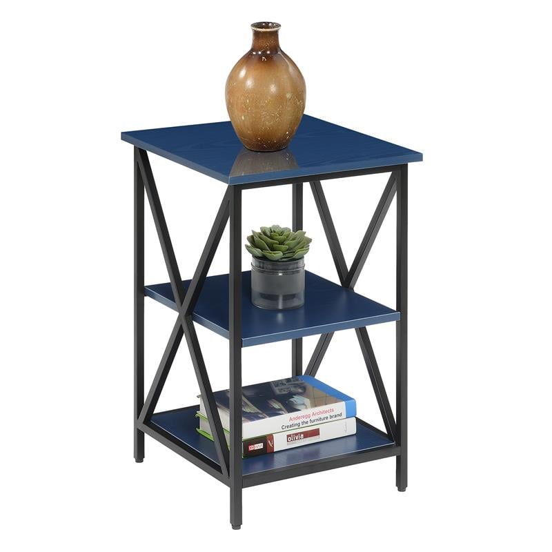 Home Square Tucson End Table with Shelves in Cobalt Blue Wood Finish - Set of 2