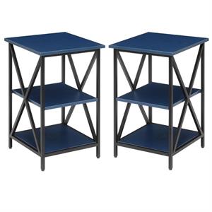 home square tucson end table with shelves in cobalt blue wood finish - set of 2