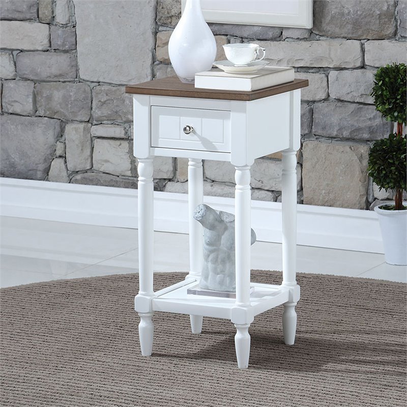 Home Square One-Drawer Accent End Table in White Wood Finish - Set of 2