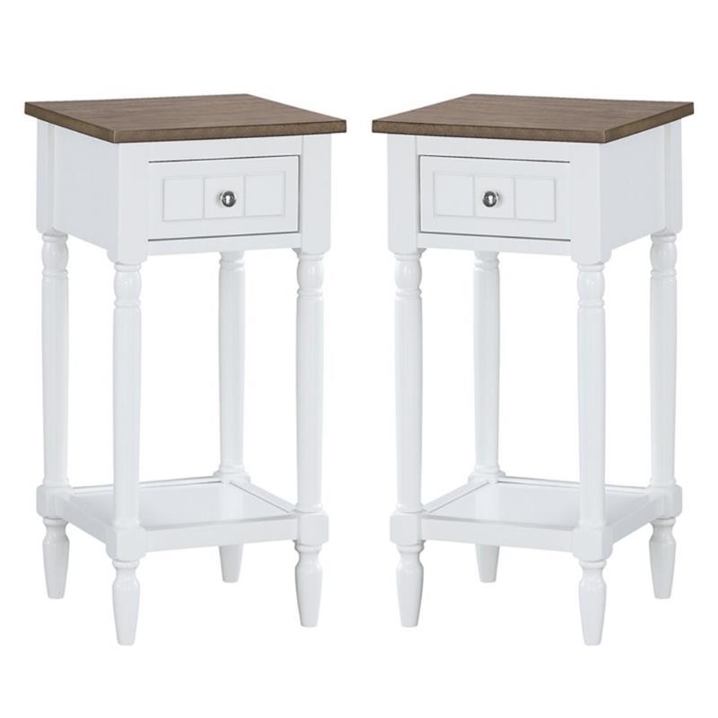 Home Square One-Drawer Accent End Table in White Wood Finish - Set of 2