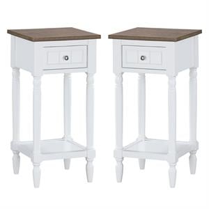 Home Square One-Drawer Accent End Table in White Wood Finish - Set of 2