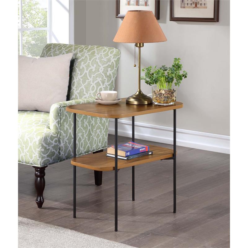 Home Square Lunar Chairside End Table with Shelf in Brown Wood Finish - Set of 2