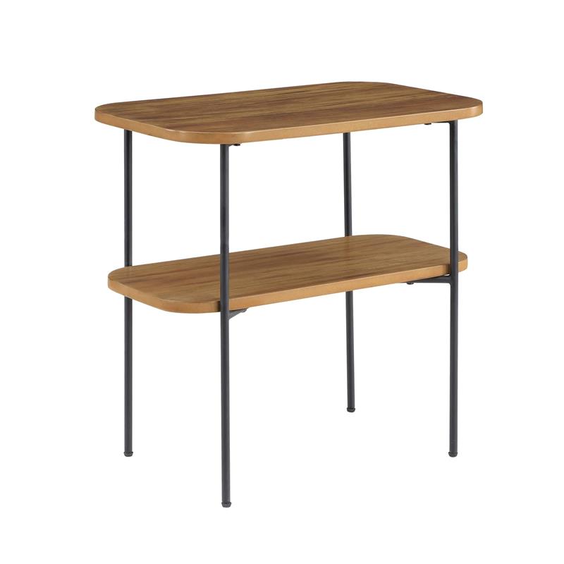 Home Square Lunar Chairside End Table with Shelf in Brown Wood Finish - Set of 2