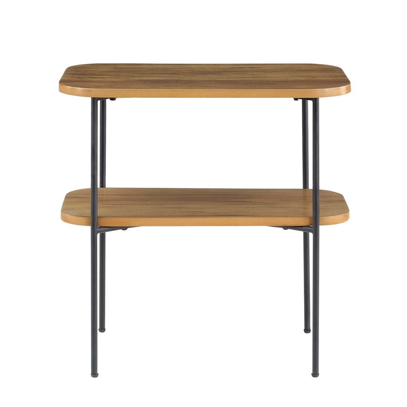 Home Square Lunar Chairside End Table with Shelf in Brown Wood Finish - Set of 2