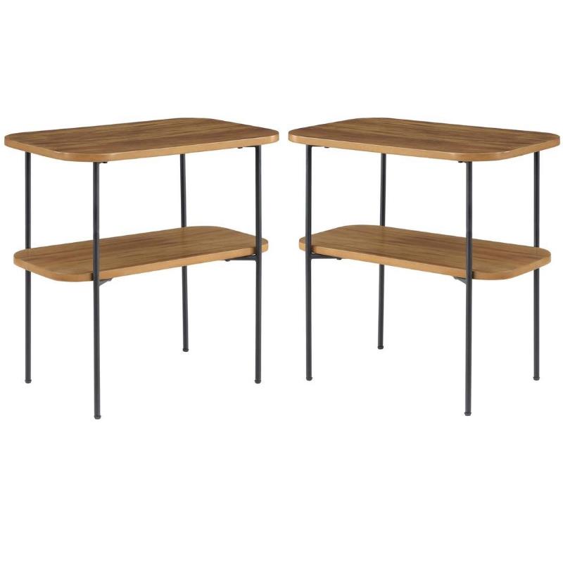 Home Square Lunar Chairside End Table with Shelf in Brown Wood Finish - Set of 2