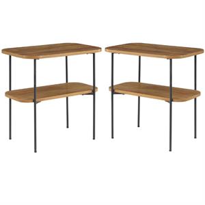 Home Square Lunar Chairside End Table with Shelf in Brown Wood Finish - Set of 2