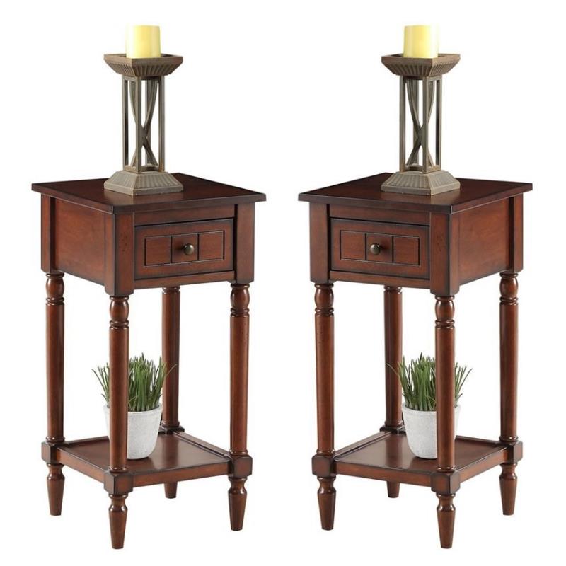 Home Square One-Drawer Accent End Table in Mahogany Wood Finish - Set of 2