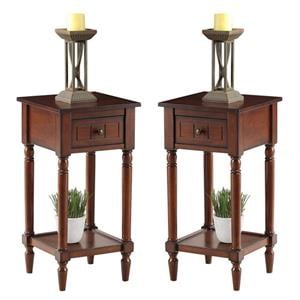 Home Square One-Drawer Accent End Table in Mahogany Wood Finish - Set of 2