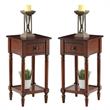 Home Square One-Drawer Accent End Table in Mahogany Wood Finish - Set of 2