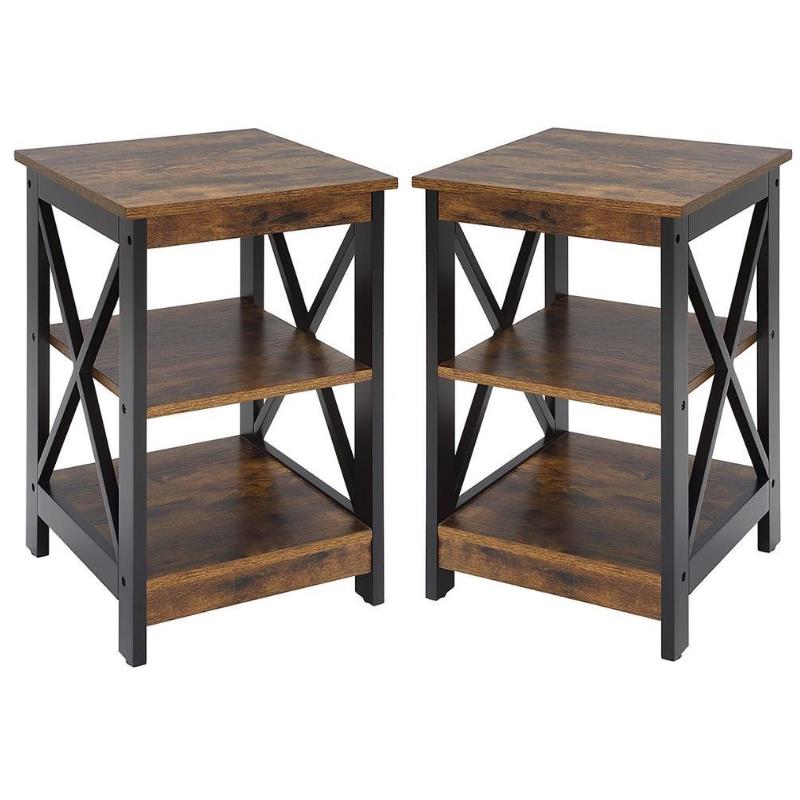 Home Square End Table with Shelves in Nutmeg Wood Finish - Set of 2