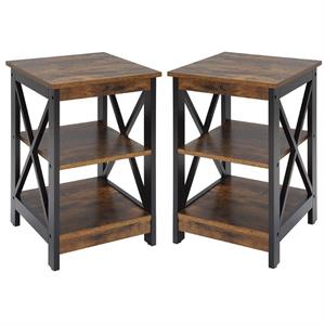 Home Square End Table with Shelves in Nutmeg Wood Finish - Set of 2