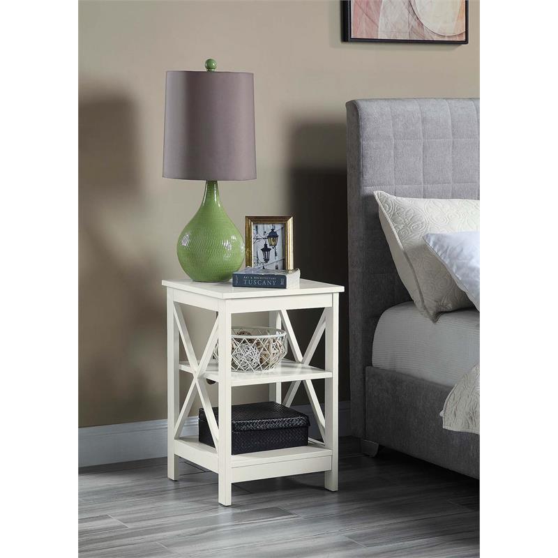 Home Square End Table with Shelves in Ivory Wood Finish - Set of 2