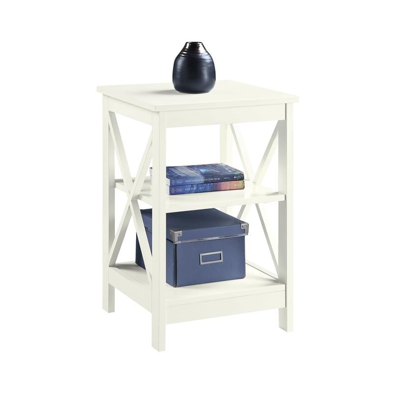 Home Square End Table with Shelves in Ivory Wood Finish - Set of 2