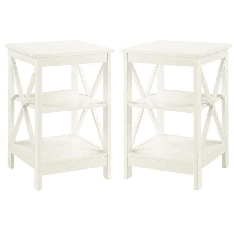 Home Square End Table with Shelves in Ivory Wood Finish - Set of 2