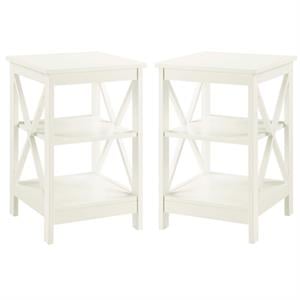 Home Square End Table with Shelves in Ivory Wood Finish - Set of 2