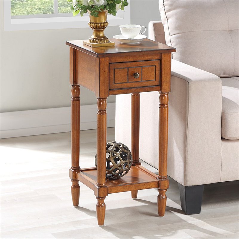 Home Square One-Drawer Accent End Table in Walnut Wood Finish - Set of 2