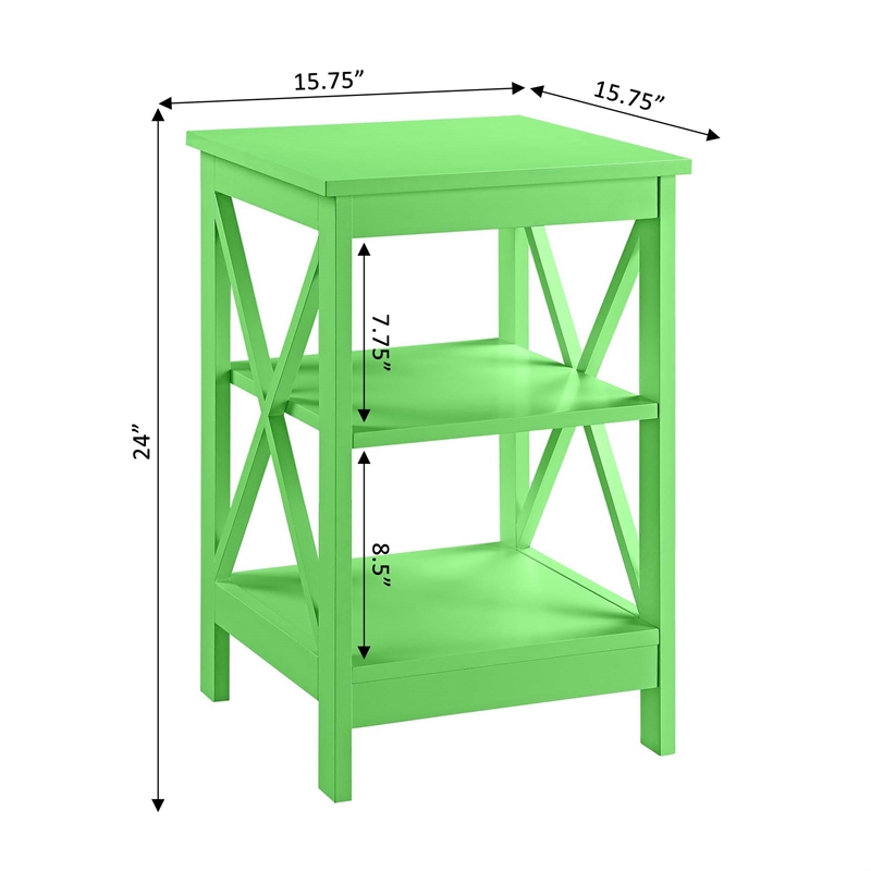 Home Square End Table with Shelves in Lime Green Finish - Set of 2