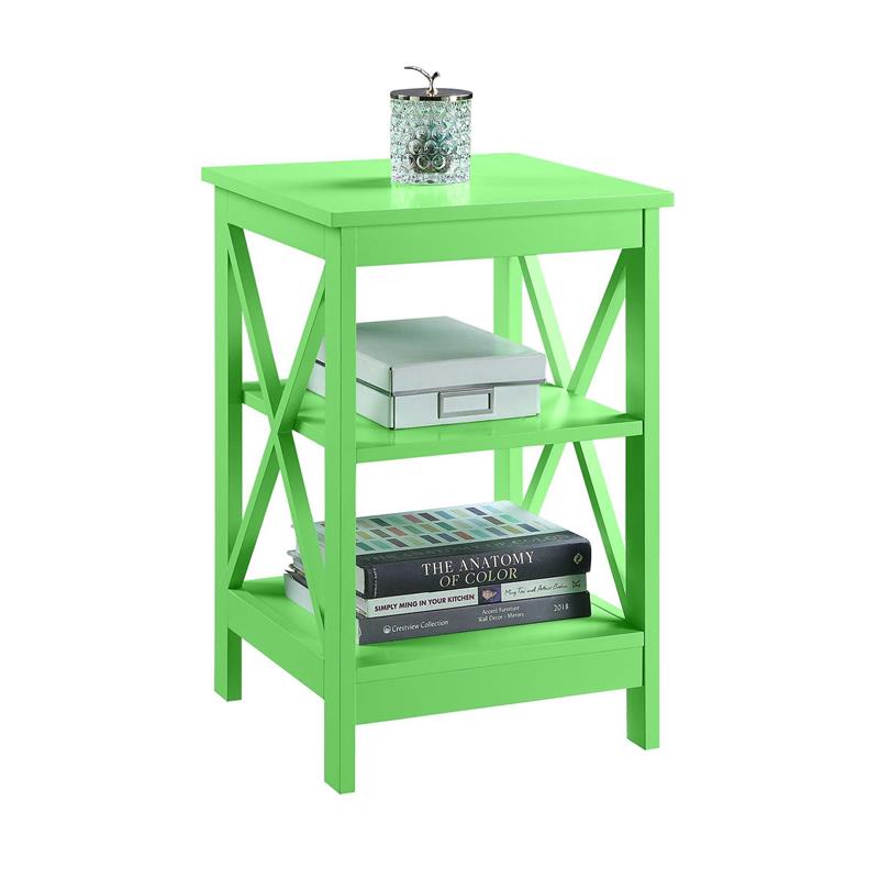 Home Square End Table with Shelves in Lime Green Finish - Set of 2