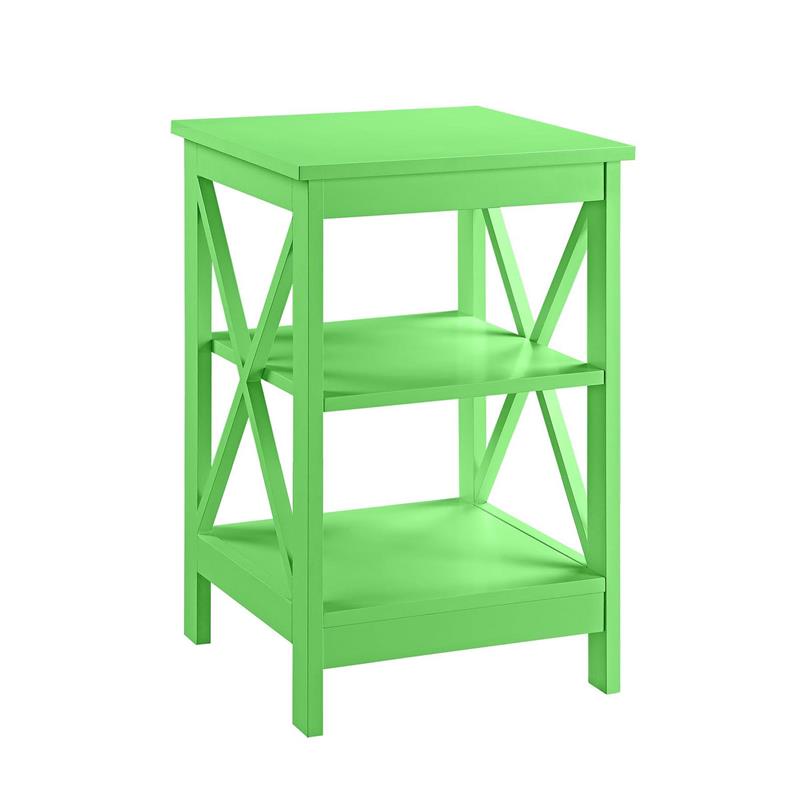 Home Square End Table with Shelves in Lime Green Finish - Set of 2