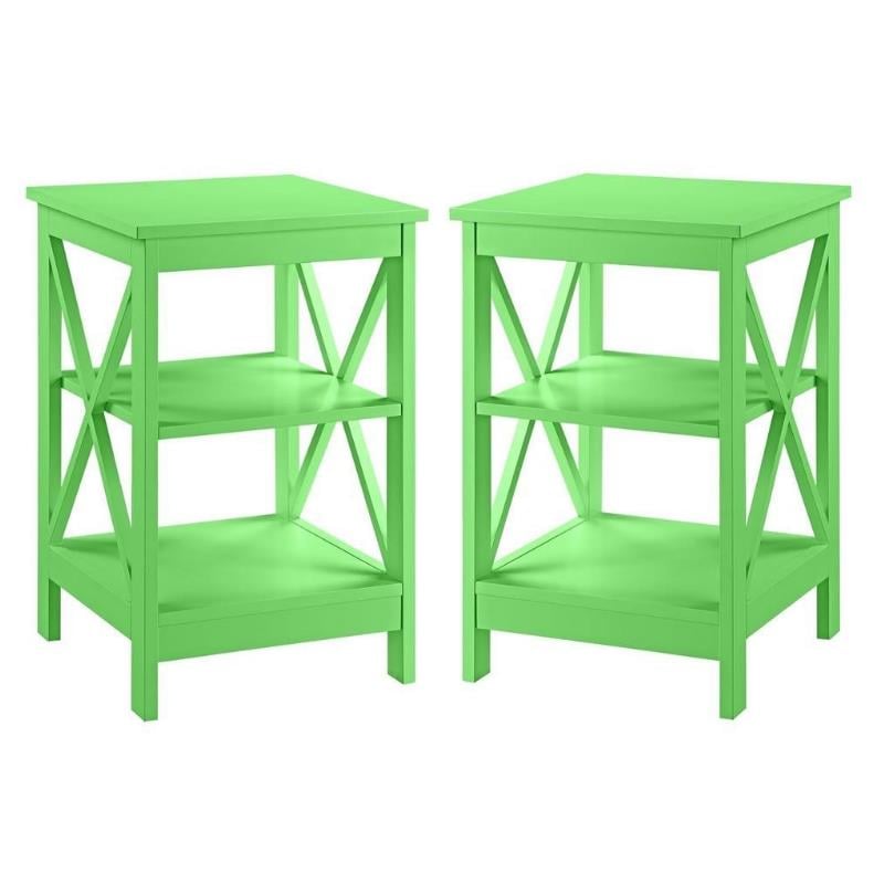 Home Square End Table with Shelves in Lime Green Finish - Set of 2