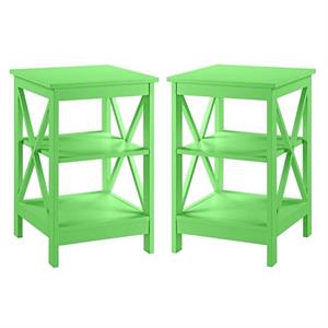 Home Square End Table with Shelves in Lime Green Finish - Set of 2