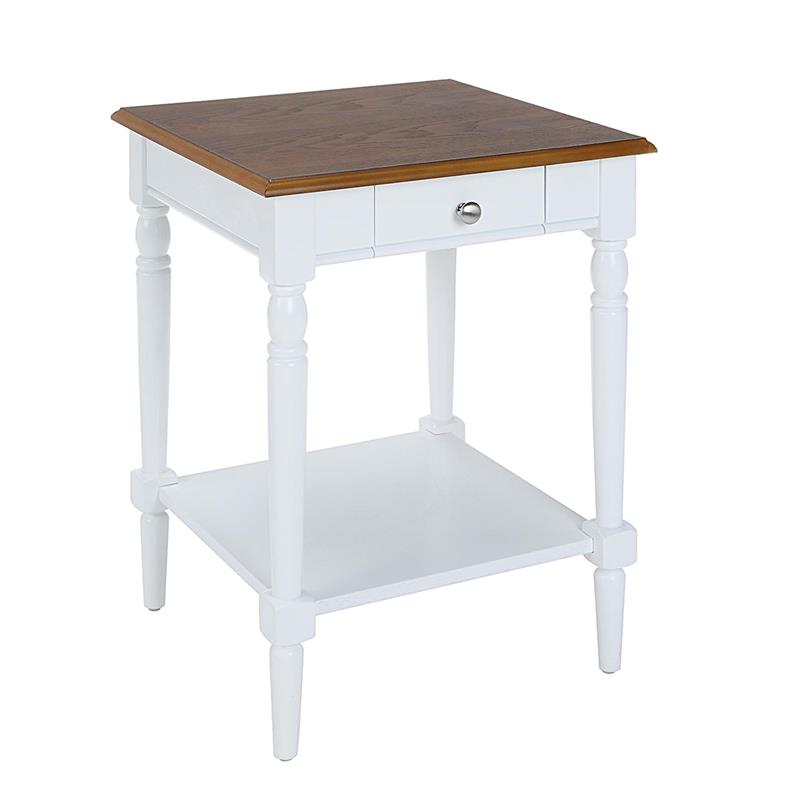 Home Square 1-Drawer End Table with Shelf in White Wood Finish - Set of 2