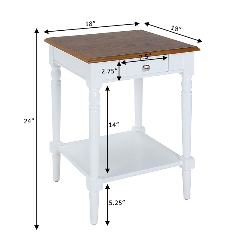 Home Square 1-Drawer End Table with Shelf in White Wood Finish - Set of 2