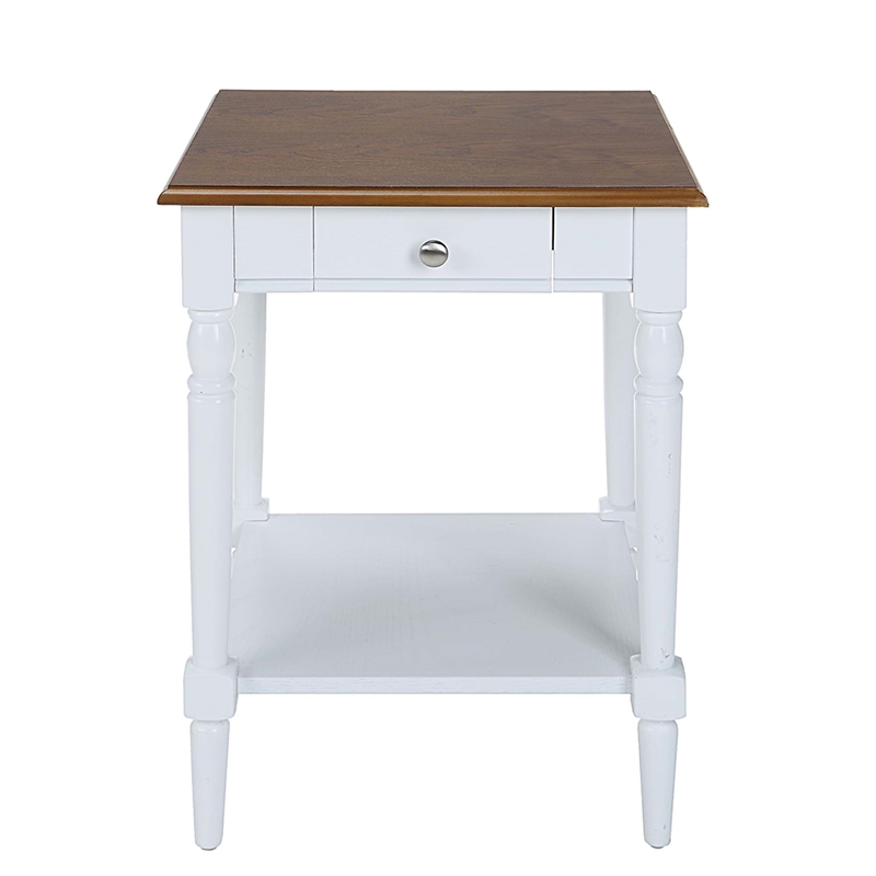 Home Square 1-Drawer End Table with Shelf in White Wood Finish - Set of 2