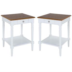 Home Square 1-Drawer End Table with Shelf in White Wood Finish - Set of 2