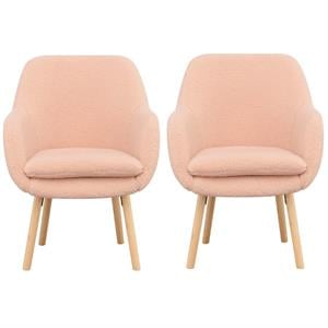 Home Square Charlotte Sherpa Furniture Accent Chair in Peach Cream - Set of 2