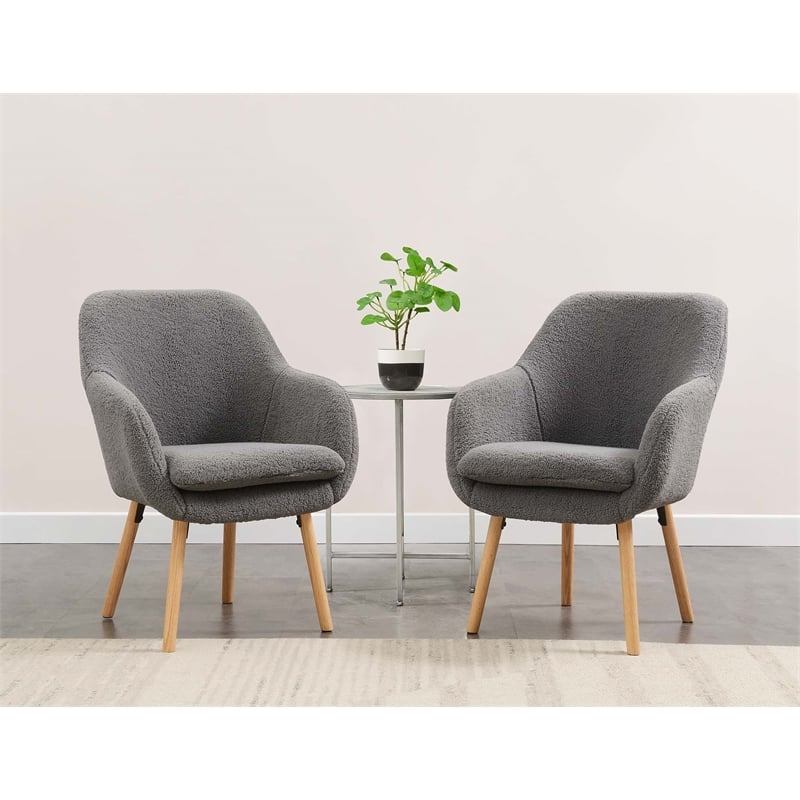 Home Square Charlotte Sherpa Furniture Accent Chair in Gray - Set of 2