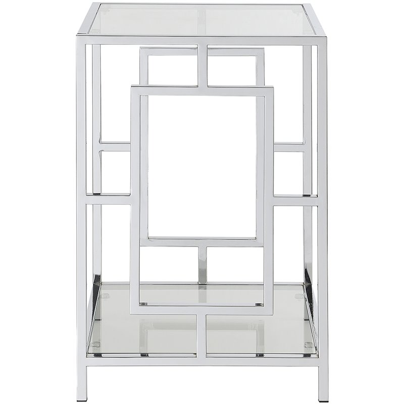 Home Square Glass Top End Table in Chrome Metal Frame - Set of 2