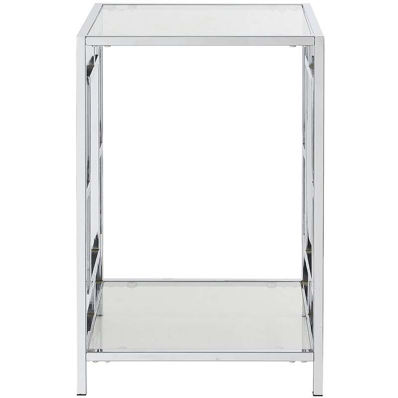 Home Square Glass Top End Table in Chrome Metal Frame - Set of 2