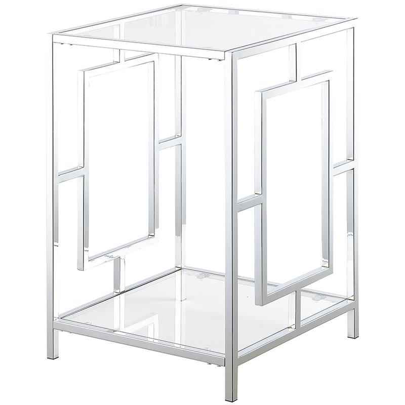 Home Square Glass Top End Table in Chrome Metal Frame - Set of 2