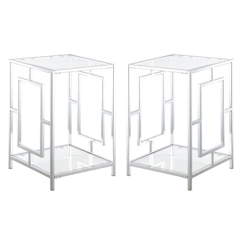 Home Square Glass Top End Table in Chrome Metal Frame - Set of 2