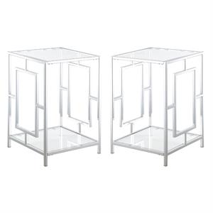 home square glass top end table in chrome metal frame - set of 2