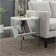 Home Square End Table in White Wood Finish and Clear Glass - Set of 2
