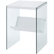 Home Square End Table in White Wood Finish and Clear Glass - Set of 2