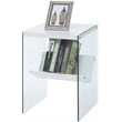 Home Square End Table in White Wood Finish and Clear Glass - Set of 2