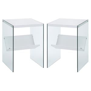 home square end table in white wood finish and clear glass - set of 2