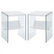 Home Square End Table in White Wood Finish and Clear Glass - Set of 2